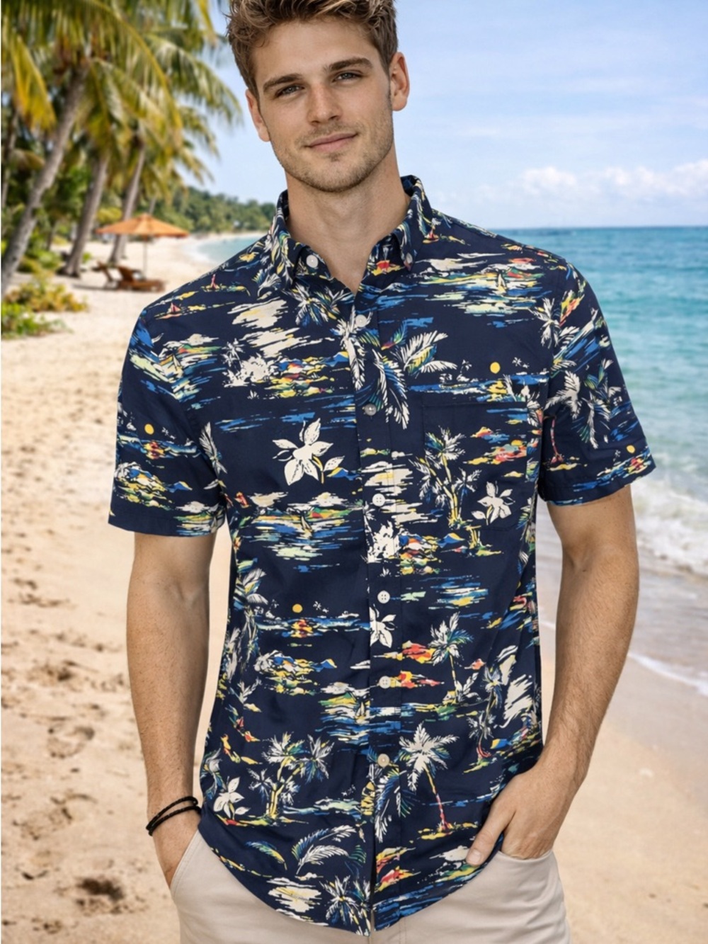 Club Room Men’s Tropical Hawaiian Beach Button Down Shirt